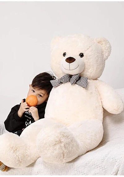 Papyonlu 180-190 Cm Dev Boy Sevimli Peluş Koca Ayı - Sevgiliye Eşe - Arkadaşa Özel Hediye Beyaz