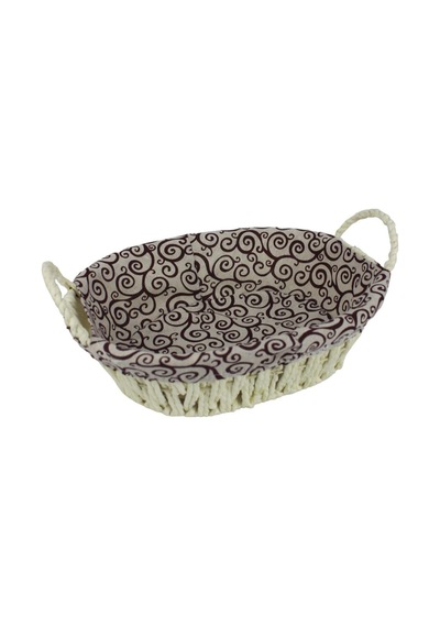 Hasır Rattan Ekmeklik Ekmek Sepeti Oval Kumaşlı Krem