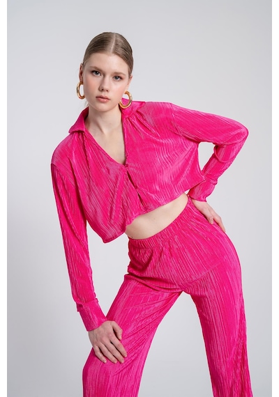 Holly Lolly Crop Model Düğme Kapamalı Comfy Crop Gömlek Pembe