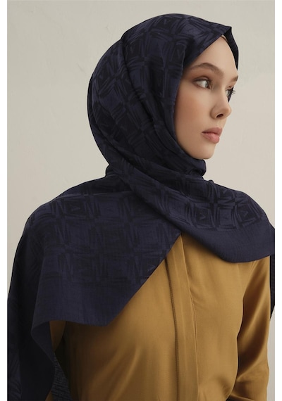 Armine Lyocell Naia Kare Monogram Şal 6 Açık Lacivert