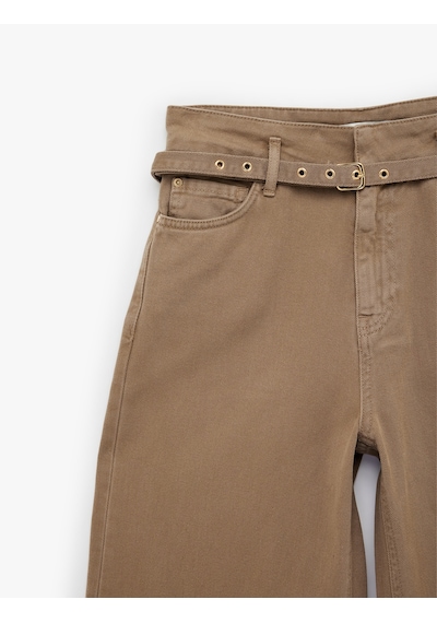 Koton Pamuklu Yüksek Bel Kemerli Geniş Paça Pantolon - Wide Leg Jeans Kahverengi 6sal40060mw Kahve Koton Pamuklu Yüksek Bel Kemerli Geniş Paça Pantolon - Wide Leg Jeans Kahverengi 6sal40060mw Kahve