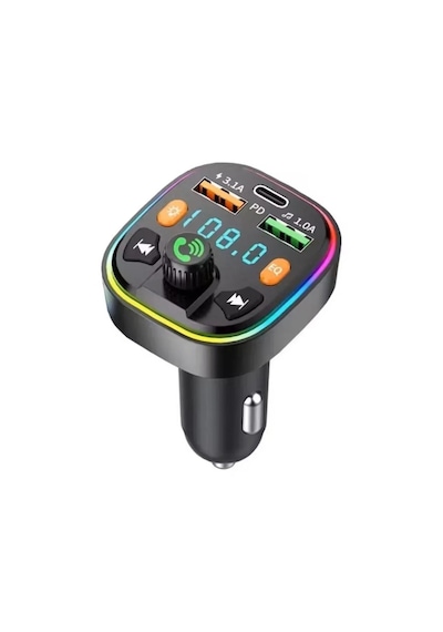 Bluetooth Araç Çakmaklık Fm Transmitter Işıklı Mp3 Çalar Type-c Hızlı Şarj Araç Şarj Cihazı