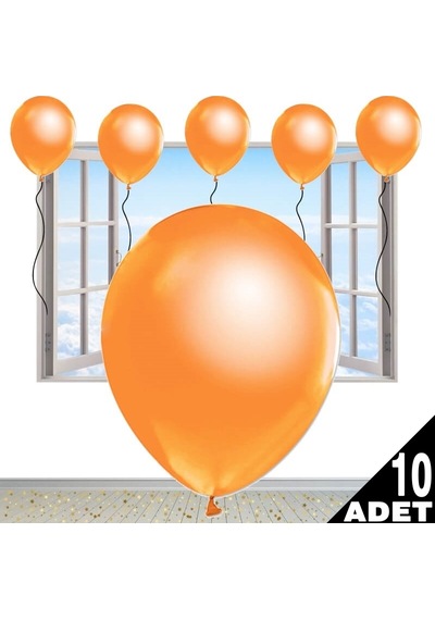 Metalik Parlak Balon. 10 Adet - Turuncu
