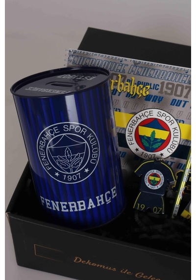 Dekomus Gıft Box Özel Kutulu Lisanslı Fenerbahçe Kırtasiye Seti Büyük Boy Kumbara Resim Defteri