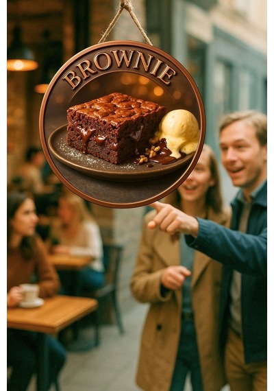 Brownie Temalı İpli Ahşap Kapı Duvar Süsü, Pastane, Tatlı Dükkanı, Cafe Tablo Dekoru