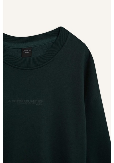 DeFacto Boxy Fit Bisiklet Yaka Baskılı Sweatshirt X8282AZ24AUGN919 Yeşil