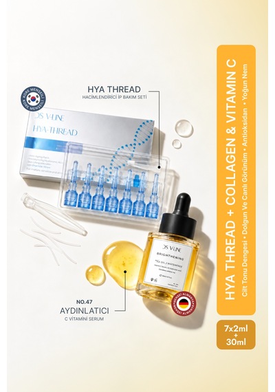 Ds V-lıne Hya Thread Kore Hyaluronik Hacimlendirici İp Nem Bakım Seti 7 Uygulama + %10 C Vitamini Kolajen Destekli Aydınlatıcı Serum 30 Ml