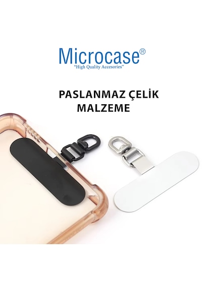 Microcase 360 Döner Başlıklı Telefon İp Askılıklar İçin Paslanmaz Çelik Tutacak Bağlantı Parçası-al4926 Siyah