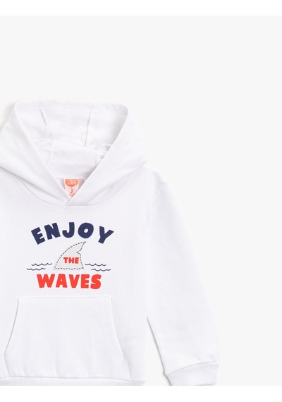 Koton Yazılı Baskılı Kanguru Cepli Kapüşonlu Pamuklu Sweatshirt Kırık Beyaz 1ymb18150zk Ekru