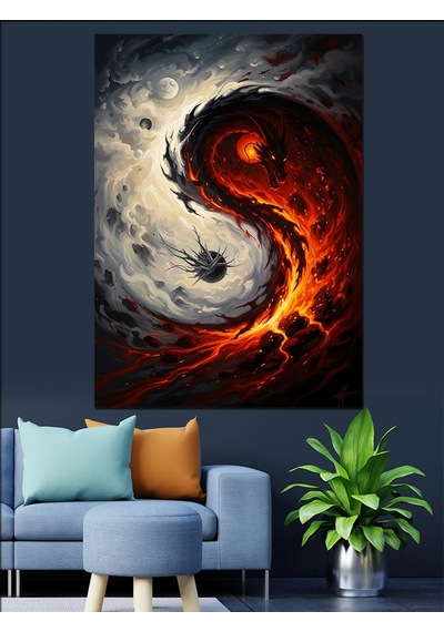 Ahşap Tablo Ateş Ve Buz Yin Yang Siyah-beyaz Tablolar