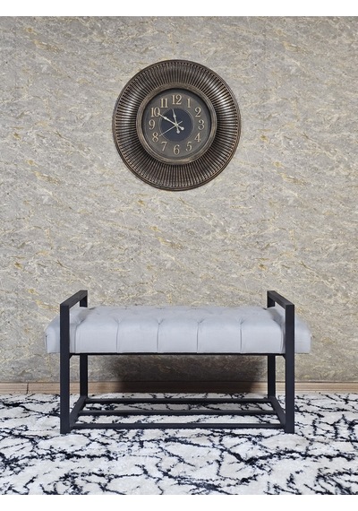 Zafir Siyah Boyalı Metal 80 Cm Puf Bench - Antre Puf - Hol Bench - Puf - Oturak - Bench Gri
