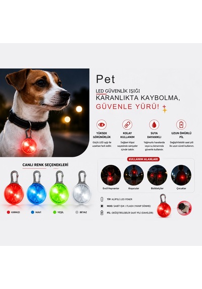 Bakgelal Klipsli Led Evcil Hayvan Güvenlik Işığı Köpek Ve Kedi Tasma Görünürlük Lambası
