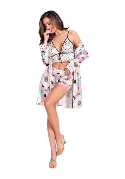 Gizotti Saten Üçlü Şortlu Pijama Takımı S Çok Renkli