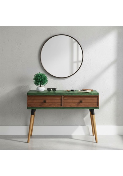 Mobenta Stria Entry: Modern Masif Dresuar 2 Çekmeceli Antre Konsolu - 120x31 Ye-bk Yeşik-bakır