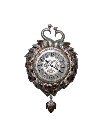 2 Adet Duvara Asmalı Tavuskuşu Saat Dekoratif Polyester Duvar Saati 60x42 Cm, Asma Saat, Wall Clock Diğer