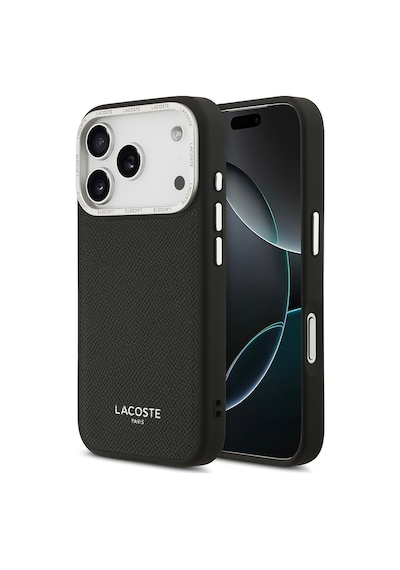 Apple Uyumlu iPhone 17 Pro Kılıf Lacoste Lisanslı M-safeli Champs Elysees Pu Deri Tasarımlı Kapak Siyah Siyah