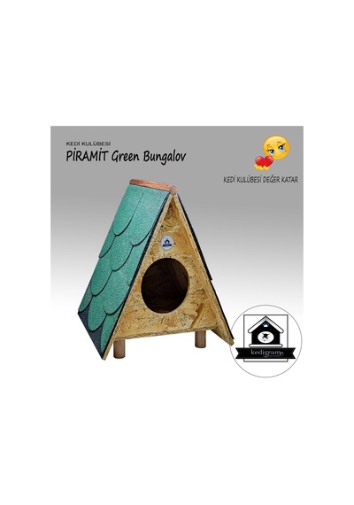 Kedigram Kedi Kulübesi Piramit Villa Greenroof Shingle Kaplama Kedi Evi 37 x 37 CM