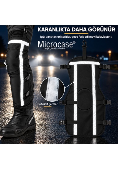 Microcase Su Geçirmez Ayarlanabilir Reflektörlü Rüzgar Ve Yağmura Karşı Diz Ve Bacak Koruyucu Seti Al7039 Large Siyah