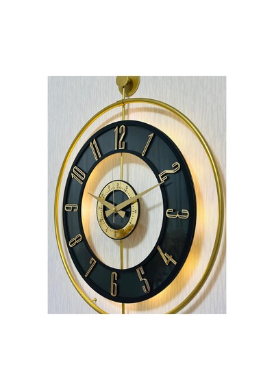 Pey Aksesuar Metal Camlı Duvar Saati 50 X 70 Cm Orta Boy Işıklı Gerçek Cam Duvar Saati Modern Tasarım M51-gold-şeffaf-siyah-gold