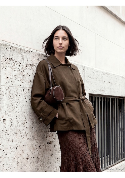 Lcw Studıo Haki Gömlek Yaka Kuşaklı Oversize Kadın Ceket