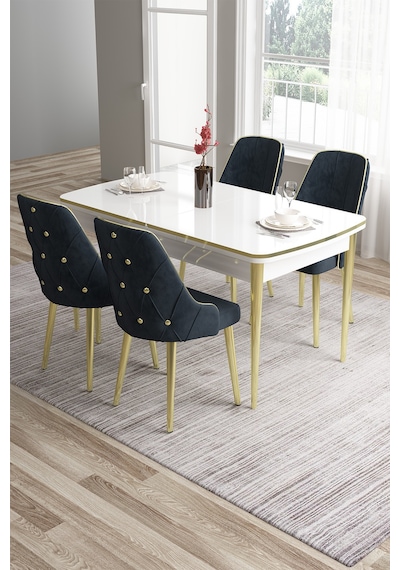 Canisa Tia Serisi 80x132 Açılabilir Mdf Mutfak Masası Takımı Beyaz Masa Gold Detay 4 Antrasit Sandalye Masa Beyaz Sandalye Antrasit Canisa Tia Serisi 80x132 Açılabilir Mdf Mutfak Masası Takımı Beyaz Masa Gold Detay 4 Antrasit Sandalye Masa Beyaz Sandalye Antrasit