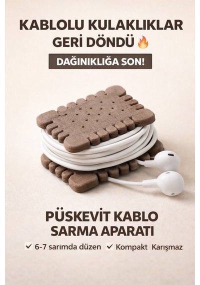 Püskevit Şeklinde Kablolu Kulaklık Sarma Aparatı Püskevit