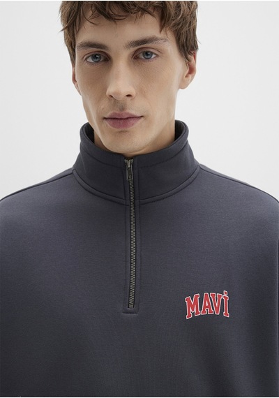 Mavi - Mavi Logo Baskılı Yarı Fermuarlı Antrasit Sweatshirt 0s10208-80106 Antrasit