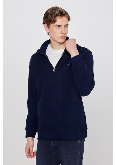 Wrangler Pamuklu Regular Fit Dik Yaka Fermuarlı Selanik Örgü Sweatshirt Lacivert