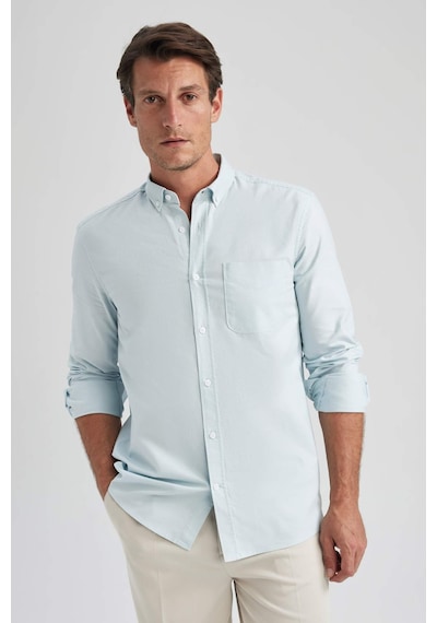 Defacto Regular Fit PoloYaka Oxford Cepli Uzun Kollu Basic Düz Gömlek A8028AX23AUBE723 Mavi