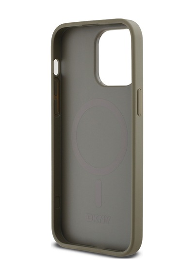 Apple Uyumlu iPhone 14 Pro Max Kılıf Dkny Lisanslı Magsafe Şarj Özellikli 3d Yazılı Grid Pattern Kapak Kahverengi