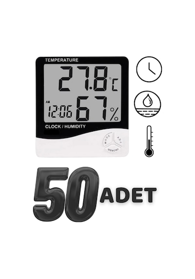 50 Adet Dijital Termometre Sıcaklık Ve Nem Ölçer Masa Saati Alarm