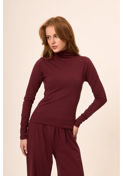 Zoor Ultra Soft Penye Modal Boğazlı Yaka Bluz Bordo