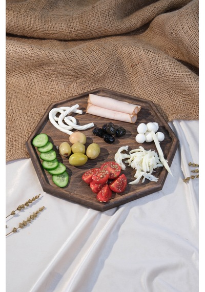 Fam Wood Art Büyük Boy Sekizgen Supla Ve Sunumluk Kahverengi