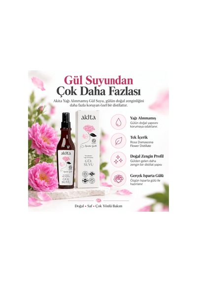 Akita Doğal Yağı Alınmamış Gül Suyu 3 x 250 ML