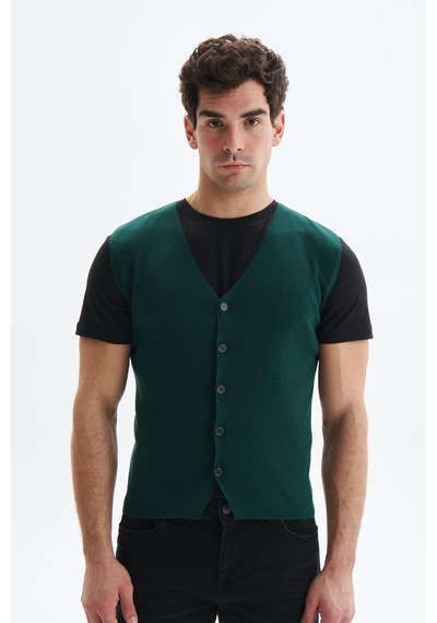 AR-MA Arma Erkek Slim Fit Basic %100 Pamuk Triko Yelek K9kro0853 Yeşil