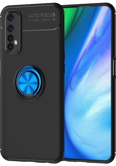 Gld-spt- Newface Realme 7 Kılıf Range Yüzüklü Silikon - Siyah-mavi