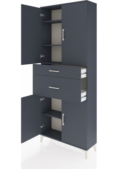 Arges Dolap 4 Raflı 2 Çekmeceli 4 Kapaklı 88x30x221 Antrasit-... Antrasit