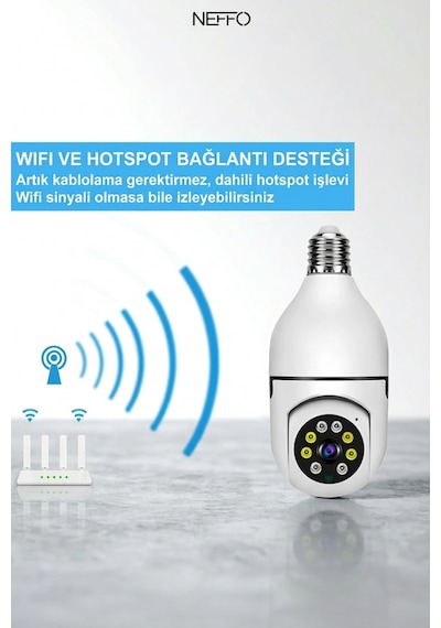 Gece Görüşlü 360 Derece Led Işık 1080p Wifi Kamera Kablosuz Panoramik Balıkgözü Ampul Kamera
