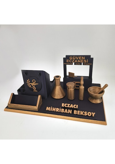 Kişiye Özel Eczacı Masa İsimliği Ve Kartvizitlik Gold - Siyah