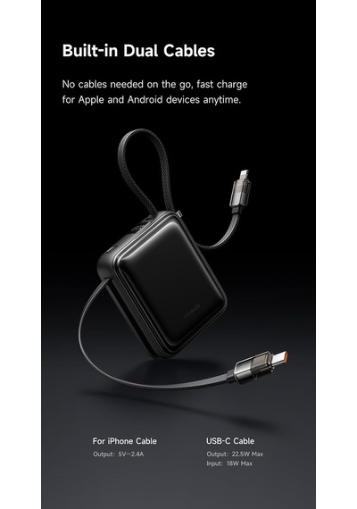 Mc-2550 10000mah 22.5w Dahili Kablolu Mini Powerbank