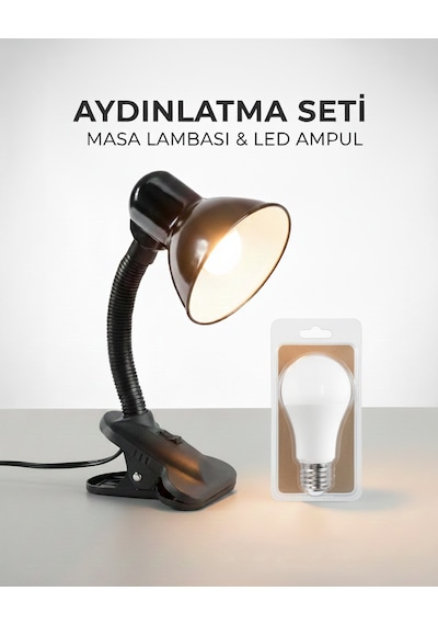 Kml201 Masa Lambası E27 Duy / 80 200 Mm + Kes170 6500k Ampul İle Birlikte Siyah