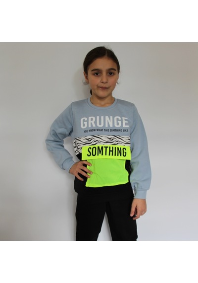 Milenawear by Milena Grunde Nakışlı Bisiklet Yaka Cepli Kalın Kız Çocuk Alt Üst Takım Mavi