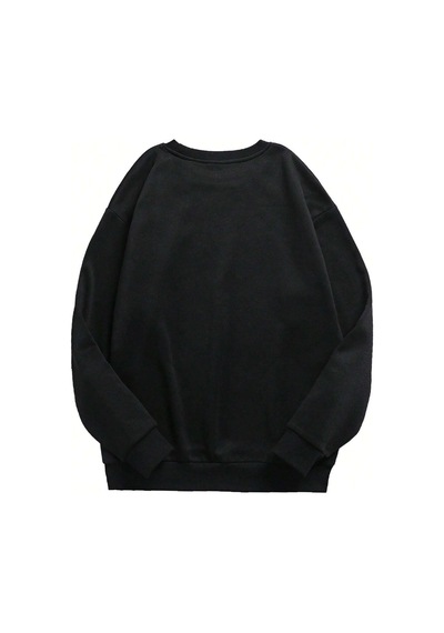 Uyguntarz Unisex Sevimli Kedi Baskılı Bisiklet Yaka Sweatshirt Siyah-2