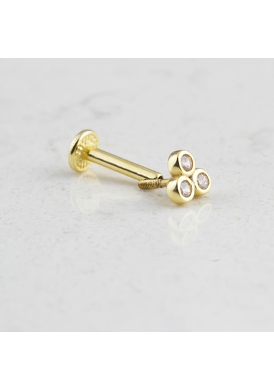 Glorria Altın Üç Taş Tragus Piercing Sarı