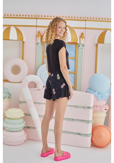 Sevim Kadın Kısa Kol Siyah Şortlu Pijama Takım C9t1n851 001