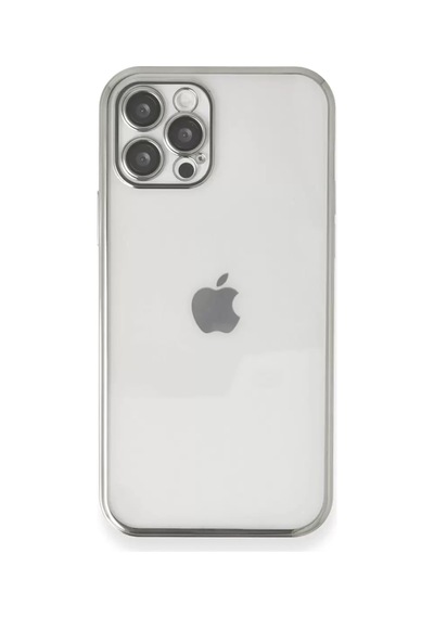Apple iPhone Uyumlu 12 Pro Kılıf Lensli Silikon - Gümüş Çok Renkli