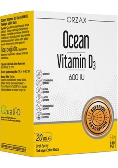 Orzax Ocean Vitamin D3 600 Iu Oral Sprey 20 Ml
