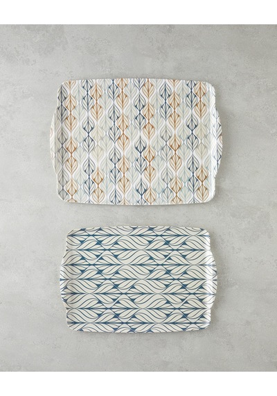 Cosy Stripe Melamin 2'li Tepsi 42x31 Cm + 25x38 Cm Mavi Mavi