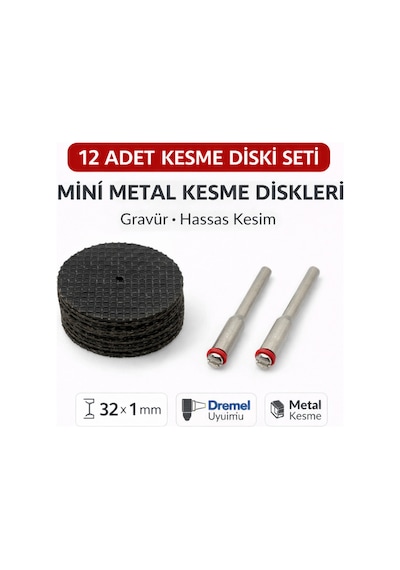 Senbang Gravür Metal Kesme Mini Disk Seti 32x1 Mm Dremel Uyumlu Kesme Diski 12 Parça