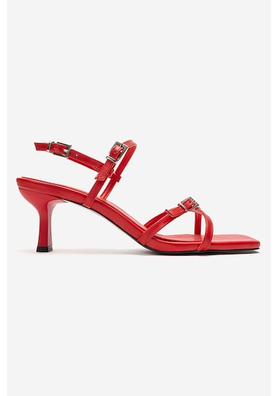 Luvishoes Nebel Kırmızı Cilt Kadın Topuklu Sandalet Kırmızı